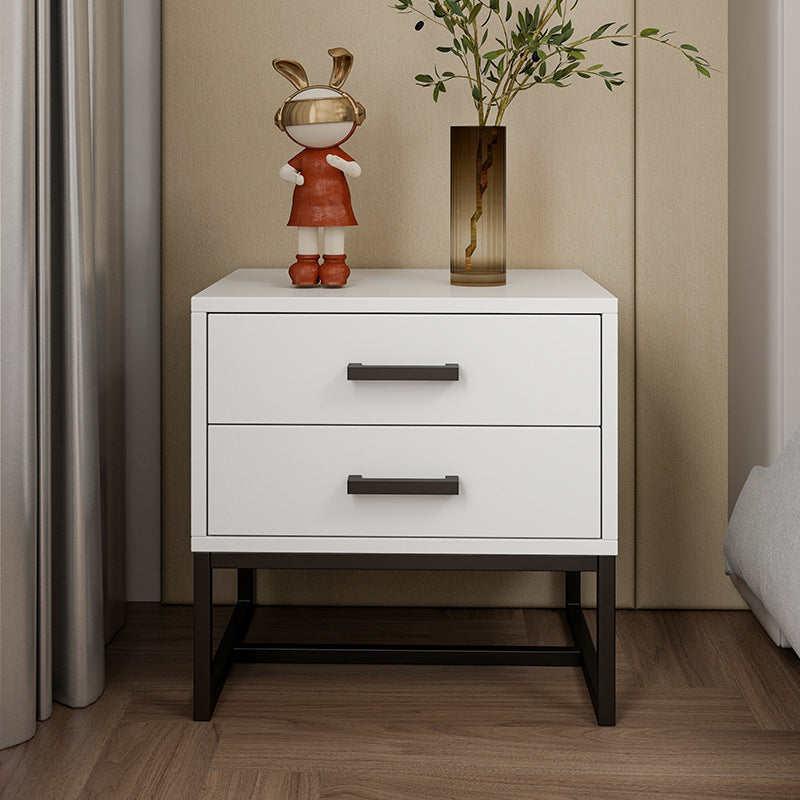 Mesita de noche cuadrada moderna minimalista de madera y metal con 2 cajones para dormitorio 