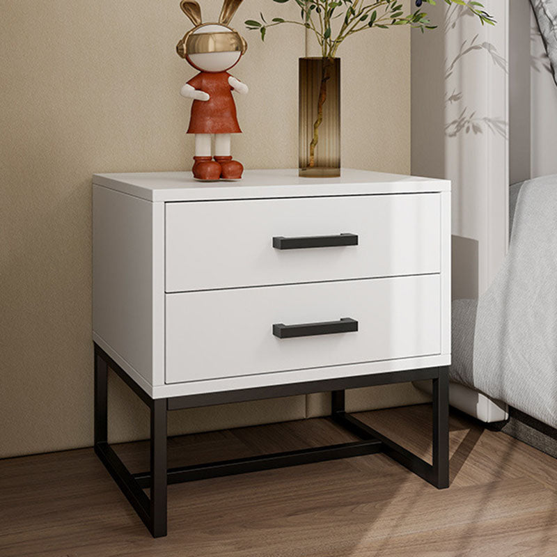 Mesita de noche cuadrada moderna minimalista de madera y metal con 2 cajones para dormitorio 