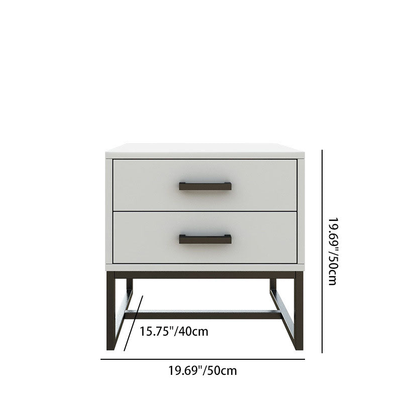 Mesita de noche cuadrada moderna minimalista de madera y metal con 2 cajones para dormitorio 