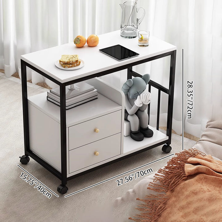 Contemporary Scandinavian Wood Steel Rounded Rectangle Side Table With 3 Tiers For Living Room