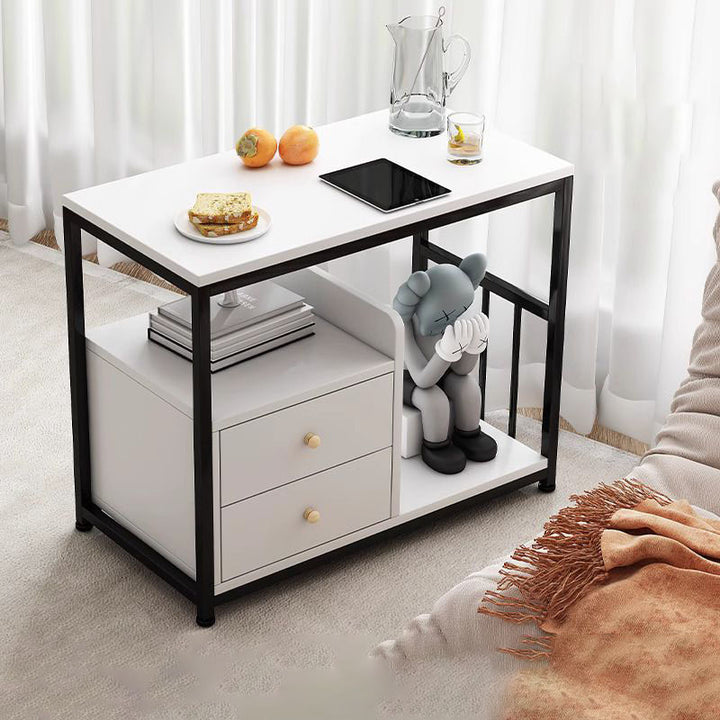 Contemporary Scandinavian Wood Steel Rounded Rectangle Side Table With 3 Tiers For Living Room