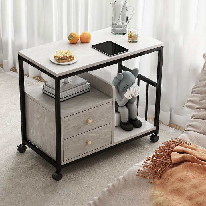 Contemporary Scandinavian Wood Steel Rounded Rectangle Side Table With 3 Tiers For Living Room