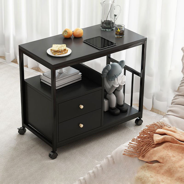 Contemporary Scandinavian Wood Steel Rounded Rectangle Side Table With 3 Tiers For Living Room