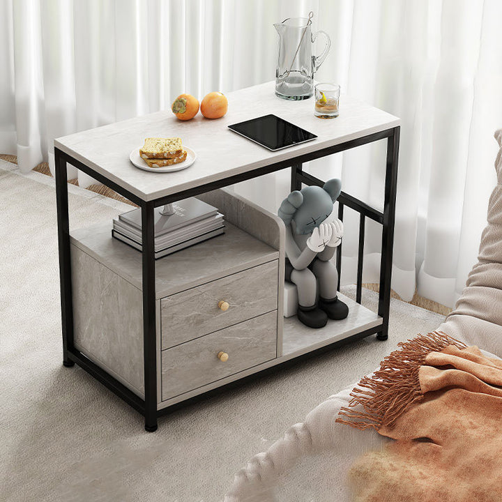 Contemporary Scandinavian Wood Steel Rounded Rectangle Side Table With 3 Tiers For Living Room