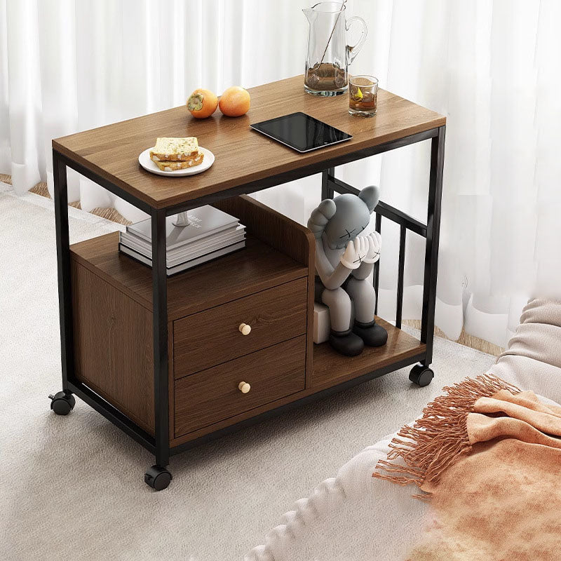 Contemporary Scandinavian Wood Steel Rounded Rectangle Side Table With 3 Tiers For Living Room