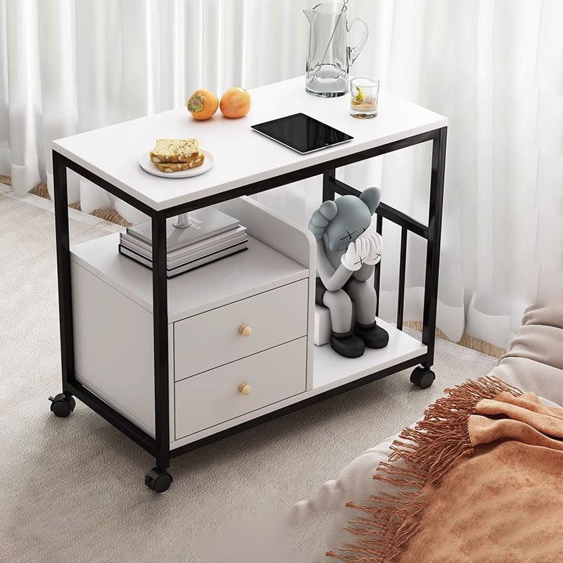 Contemporary Scandinavian Wood Steel Rounded Rectangle Side Table With 3 Tiers For Living Room