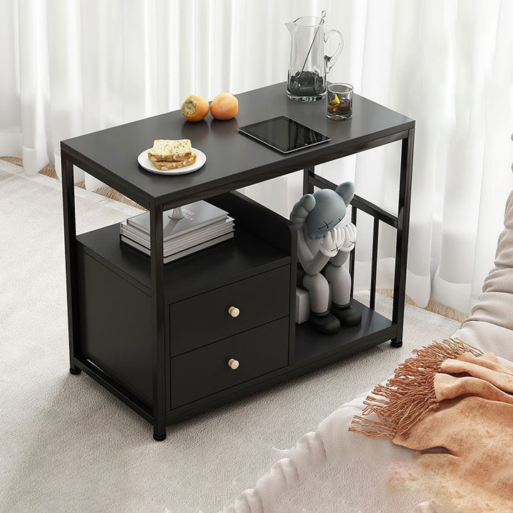Contemporary Scandinavian Wood Steel Rounded Rectangle Side Table With 3 Tiers For Living Room