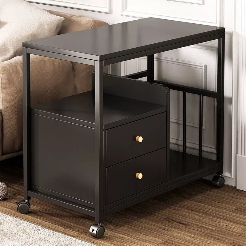 Contemporary Scandinavian Wood Steel Rounded Rectangle Side Table With 3 Tiers For Living Room