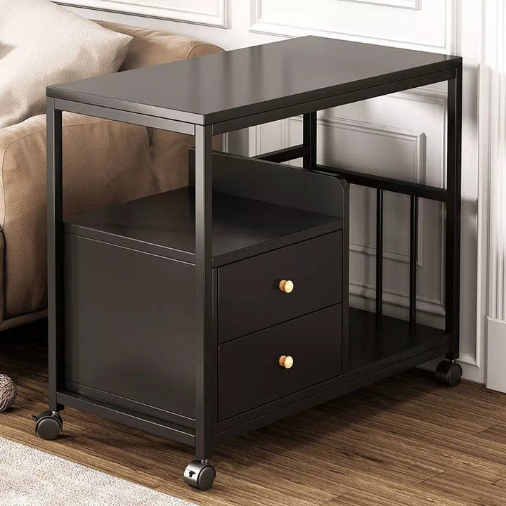 Contemporary Scandinavian Wood Steel Rounded Rectangle Side Table With 3 Tiers For Living Room