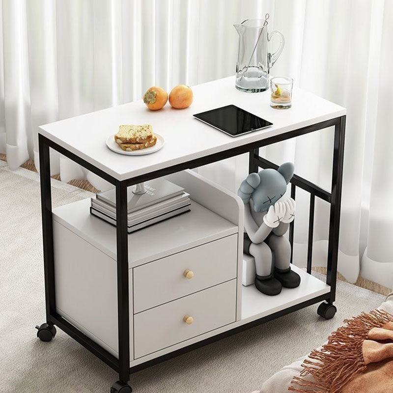 Contemporary Scandinavian Wood Steel Rounded Rectangle Side Table With 3 Tiers For Living Room