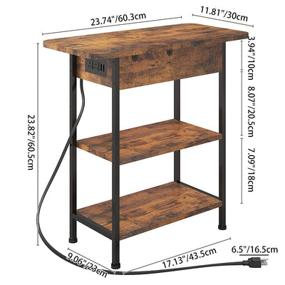 Traditional Vintage Medium-Density Fiberboard Metal Rectangular Side Table With 3 Tiers For Living Room
