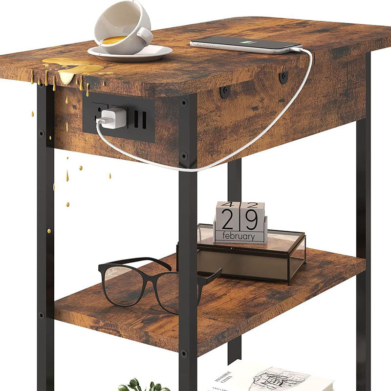 Traditional Vintage Medium-Density Fiberboard Metal Rectangular Side Table With 3 Tiers For Living Room