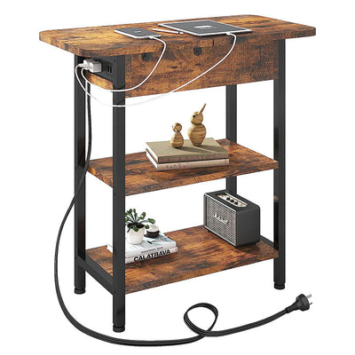 Traditional Vintage Medium-Density Fiberboard Metal Rectangular Side Table With 3 Tiers For Living Room