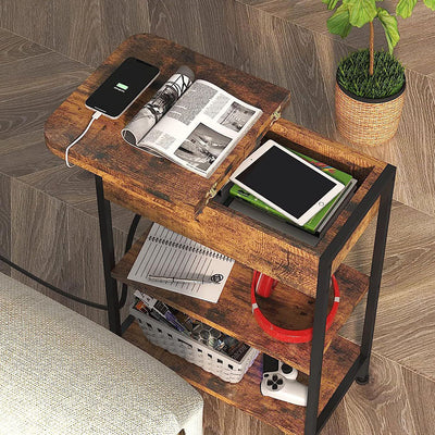 Traditional Vintage Medium-Density Fiberboard Metal Rectangular Side Table With 3 Tiers For Living Room