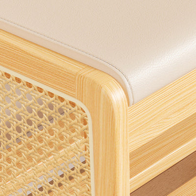 Taburete trapezoidal de madera maciza con cuero PU vintage tradicional con 1 estante para sala de estar 