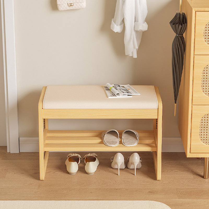 Banc repose-pieds trapézoïdal en bois massif avec étagère en cuir PU vintage traditionnel pour salon 