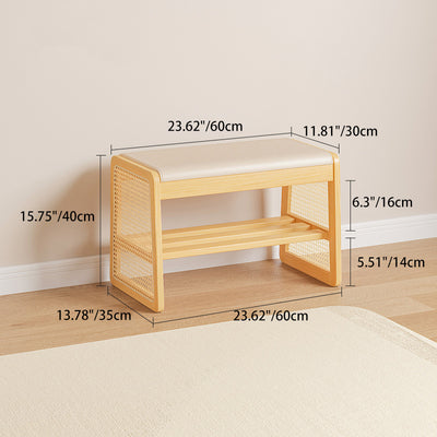 Taburete trapezoidal de madera maciza con cuero PU vintage tradicional con 1 estante para sala de estar 