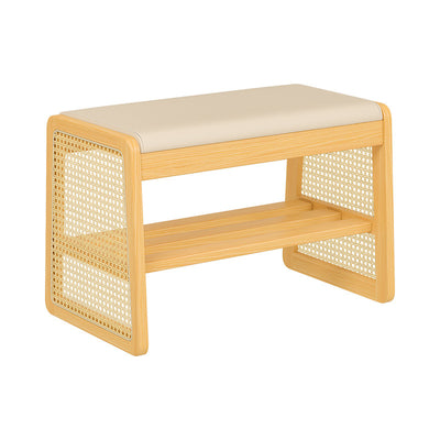 Taburete trapezoidal de madera maciza con cuero PU vintage tradicional con 1 estante para sala de estar 