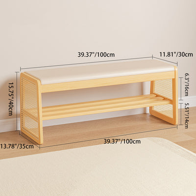 Taburete trapezoidal de madera maciza con cuero PU vintage tradicional con 1 estante para sala de estar 
