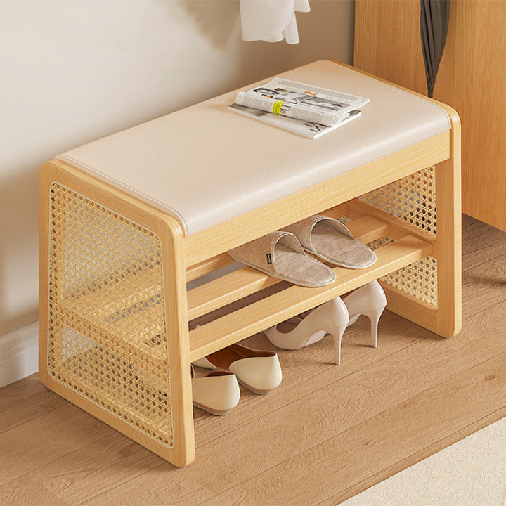 مقعد عثماني تقليدي مصنوع من الجلد الصناعي والخشب الصلب بشكل شبه منحرف مع رف واحد لغرفة المعيشة 