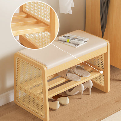 Taburete trapezoidal de madera maciza con cuero PU vintage tradicional con 1 estante para sala de estar 