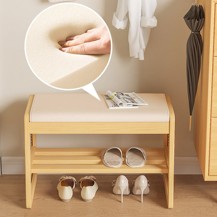Banc repose-pieds trapézoïdal en bois massif avec étagère en cuir PU vintage traditionnel pour salon 