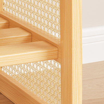 Taburete trapezoidal de madera maciza con cuero PU vintage tradicional con 1 estante para sala de estar 
