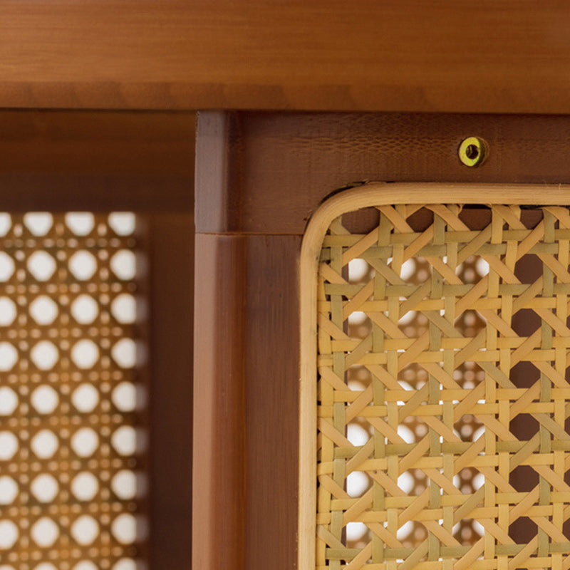Traditioneller japanischer Rattan-Bambus-runder hohler Beistelltisch mit 2 Ebenen für das Wohnzimmer 