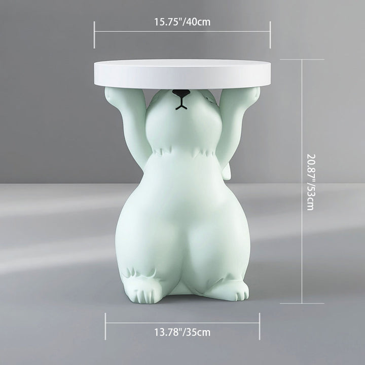 Mesa Auxiliar Redonda de 1 Nivel de Resina de Fibra de Vidrio con Conejo de Estilo Art Deco Moderno Para Sala de Estar 