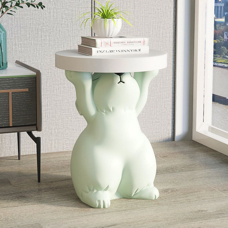 Modern Art Deco Fiberglass Resin Rabbit Round End Table 1-Tier For Living Room