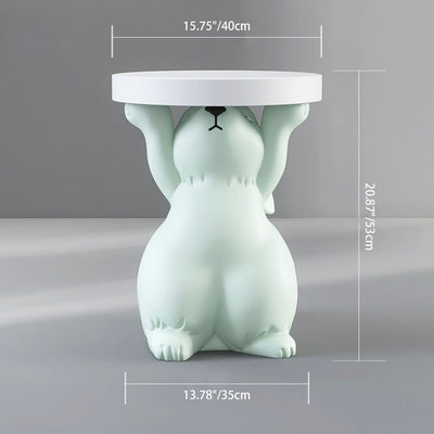 Modern Art Deco Fiberglass Resin Rabbit Round End Table 1-Tier For Living Room