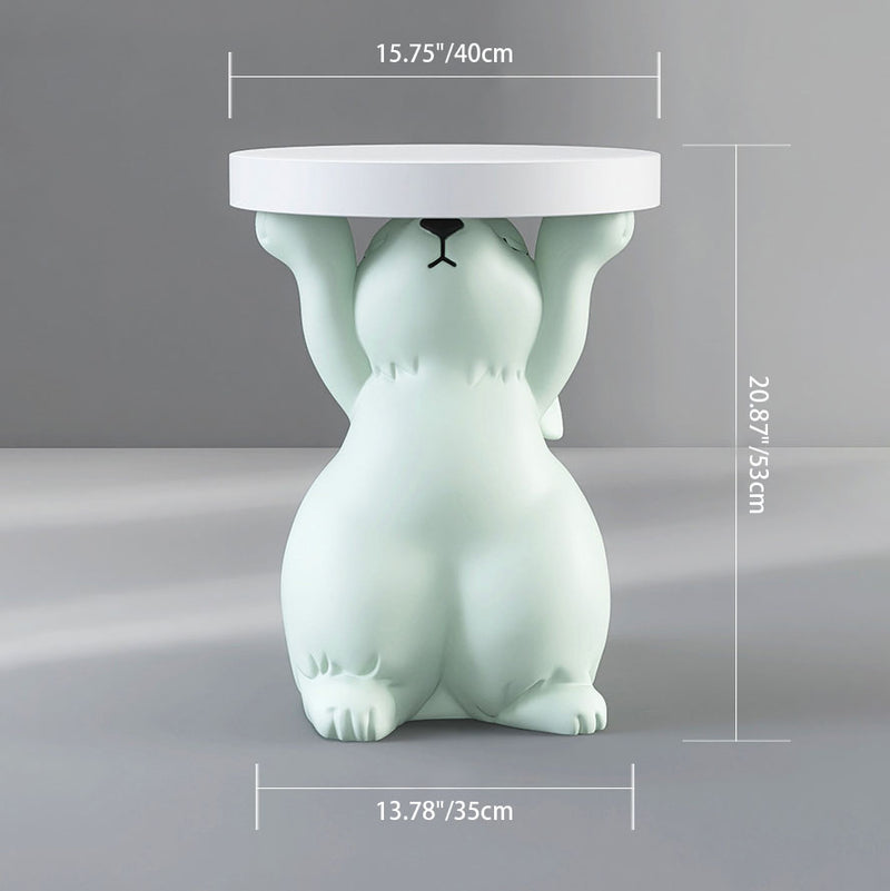 Modern Art Deco Fiberglass Resin Rabbit Round End Table 1-Tier For Living Room
