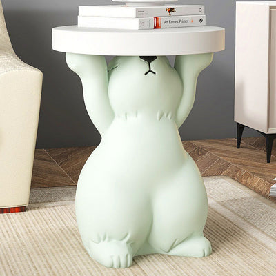 Modern Art Deco Fiberglass Resin Rabbit Round End Table 1-Tier For Living Room