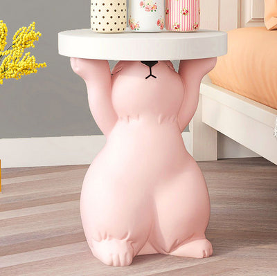 Modern Art Deco Fiberglass Resin Rabbit Round End Table 1-Tier For Living Room
