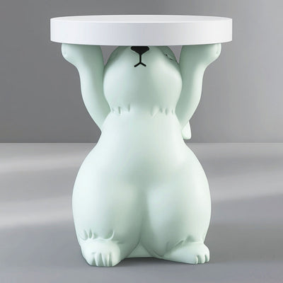 Modern Art Deco Fiberglass Resin Rabbit Round End Table 1-Tier For Living Room