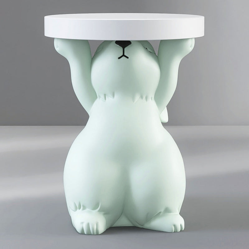 Modern Art Deco Fiberglass Resin Rabbit Round End Table 1-Tier For Living Room