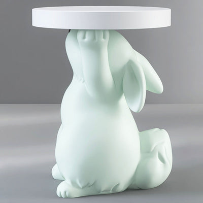 Modern Art Deco Fiberglass Resin Rabbit Round End Table 1-Tier For Living Room
