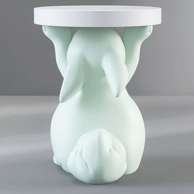 Modern Art Deco Fiberglass Resin Rabbit Round End Table 1-Tier For Living Room