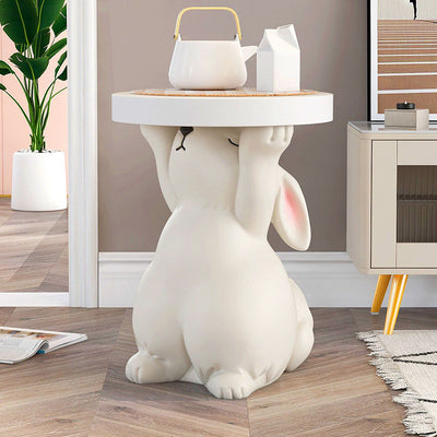 Modern Art Deco Fiberglass Resin Rabbit Round End Table 1-Tier For Living Room