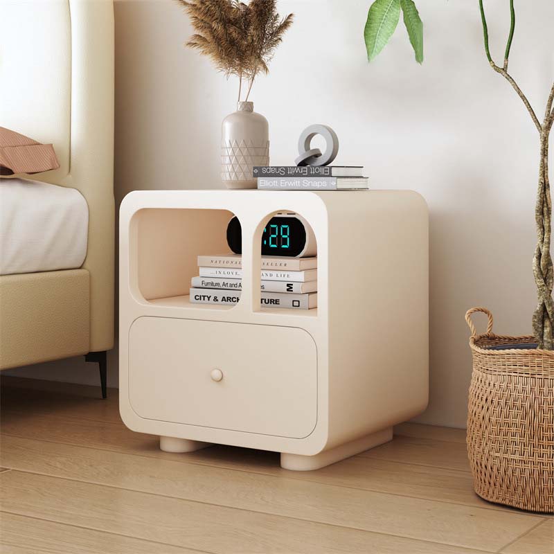 Modern Minimalist Engineered Wood Rounded Square Nightstand 1-Drawer F ...