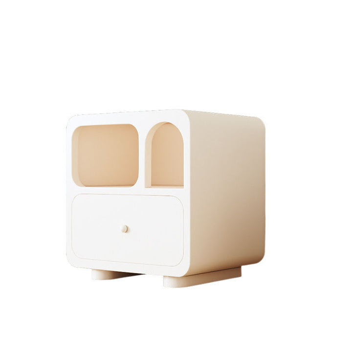 Modern Minimalist Engineered Wood Rounded Square Nightstand 1-Drawer For Bedroom
