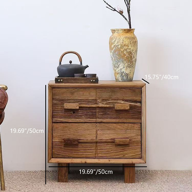 Chevet carré en bois massif chinois traditionnel à texture avec 2 tiroirs pour chambre 