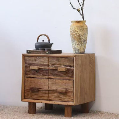 Chevet carré en bois massif chinois traditionnel à texture avec 2 tiroirs pour chambre 