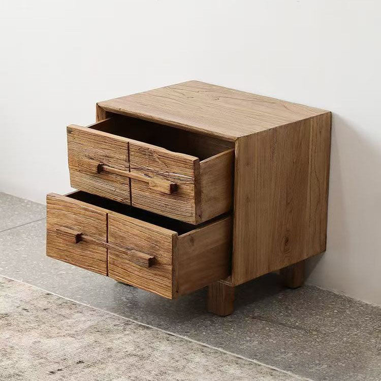 Chevet carré en bois massif chinois traditionnel à texture avec 2 tiroirs pour chambre 
