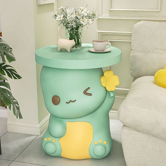 Contemporary Creative Resin Dinosaur Round End Table With 1-Tier For Living Room