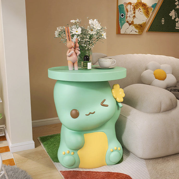 Contemporary Creative Resin Dinosaur Round End Table With 1-Tier For Living Room