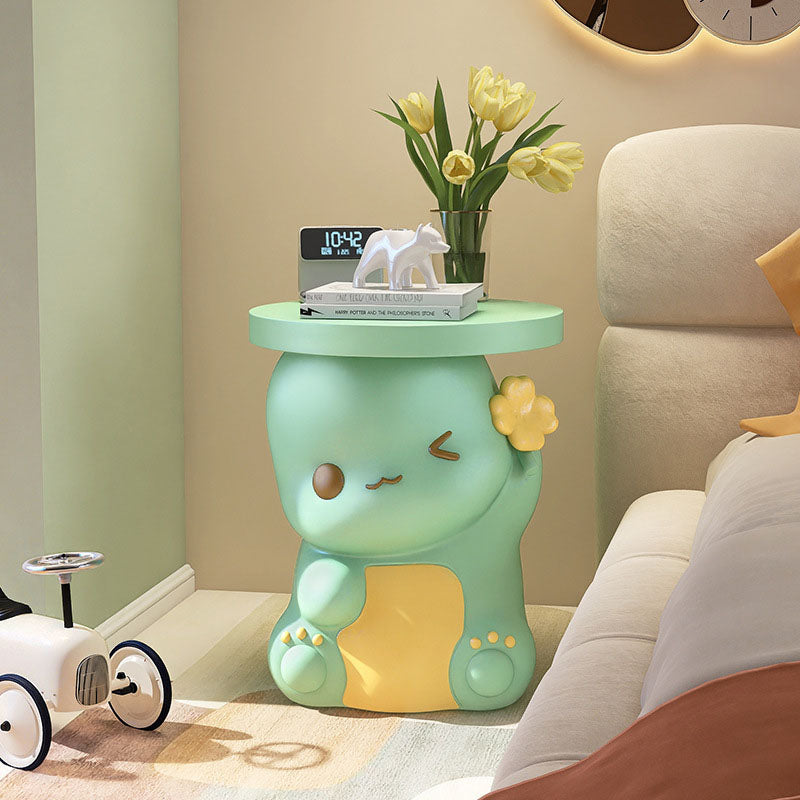 Contemporary Creative Resin Dinosaur Round End Table With 1-Tier For Living Room