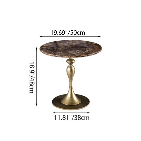Contemporary Scandinavian Marble Metal Round End Table With 1-Tier For Living Room