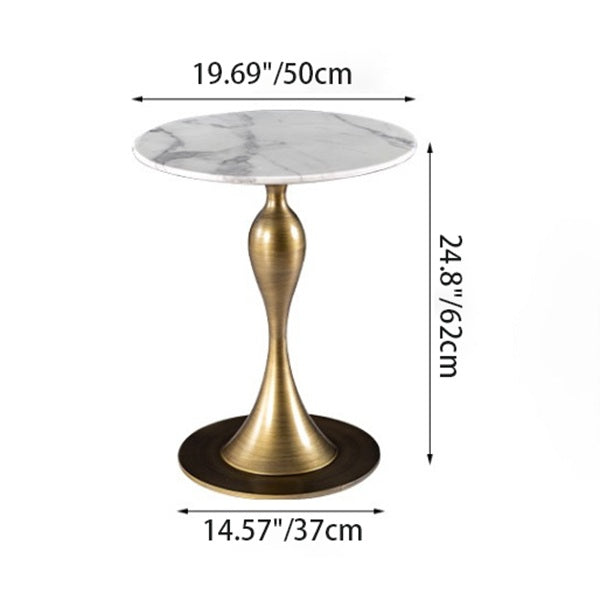 Contemporary Scandinavian Marble Metal Round End Table With 1-Tier For Living Room