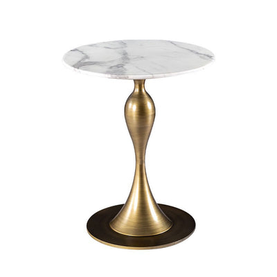 Contemporary Scandinavian Marble Metal Round End Table With 1-Tier For Living Room